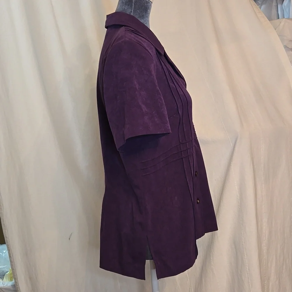 NWT Vintage 90s Purple Short Sleeve Button Down Dress Jacket Size 8 Microsuede